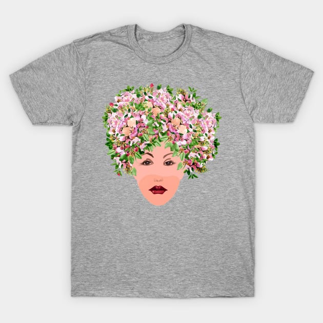 Red apple tree blossoms wreath on woman head T-Shirt by IngaDesign